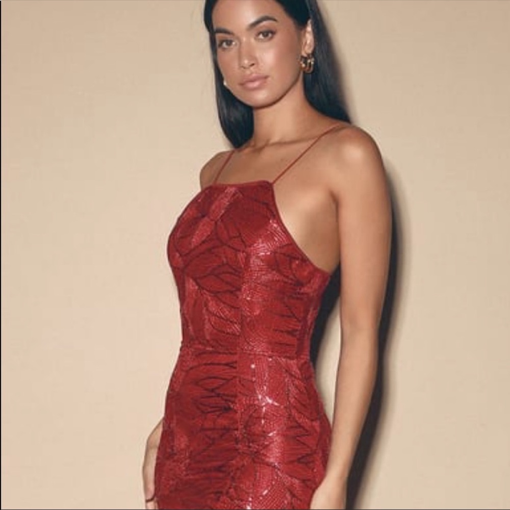 NWT Lulu’s Pure Beauty Wine Red Sequin Sleeveless Maxi Dress